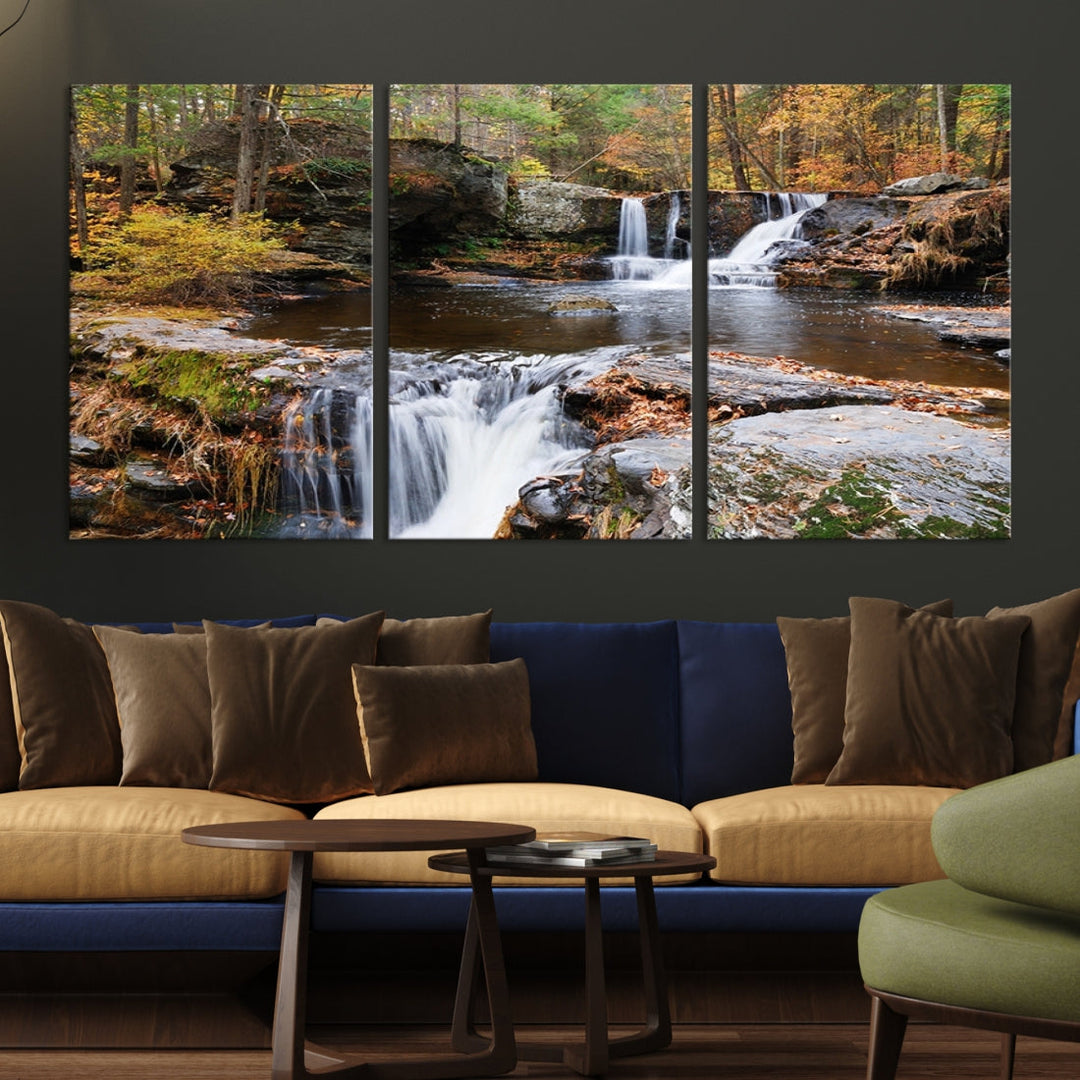 Forest Waterfall Wall Art Small Creek Nature Canvas Print Framed Ready to Hang