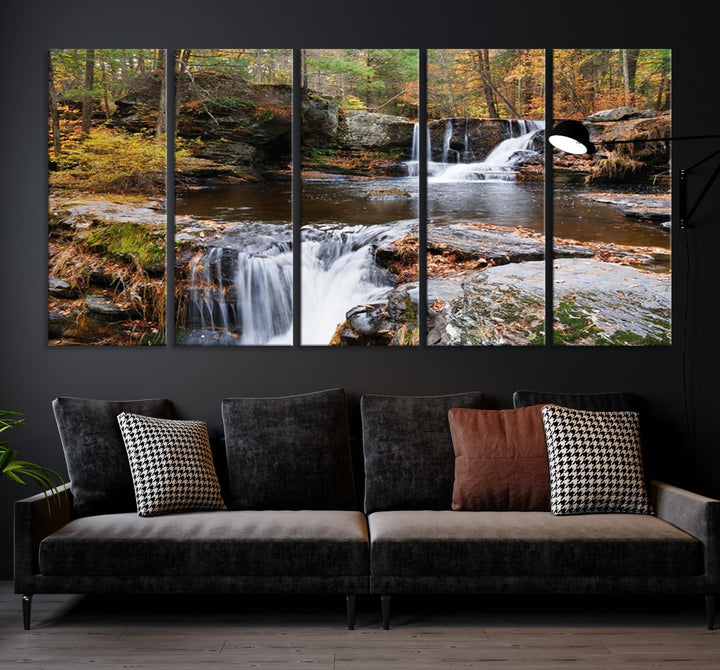 Forest Waterfall Wall Art Small Creek Nature Canvas Print Framed Ready to Hang