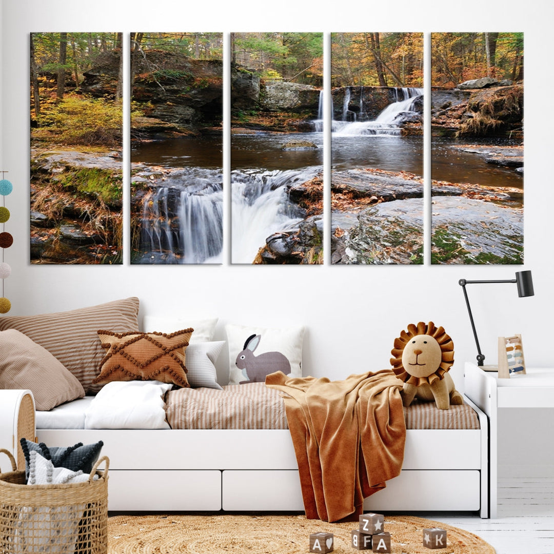 Forest Waterfall Wall Art Small Creek Nature Canvas Print Framed Ready to Hang