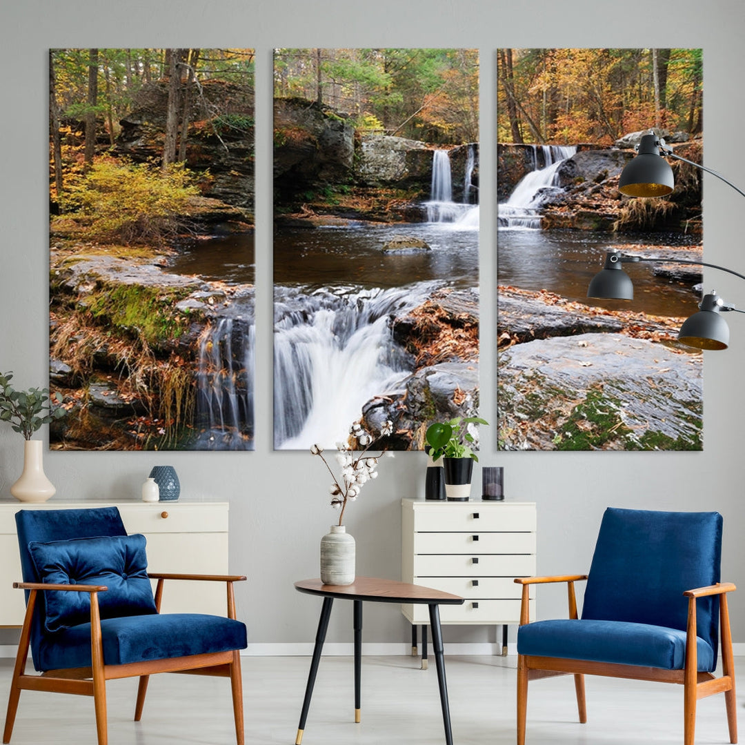 Forest Waterfall Wall Art Small Creek Nature Canvas Print Framed Ready to Hang