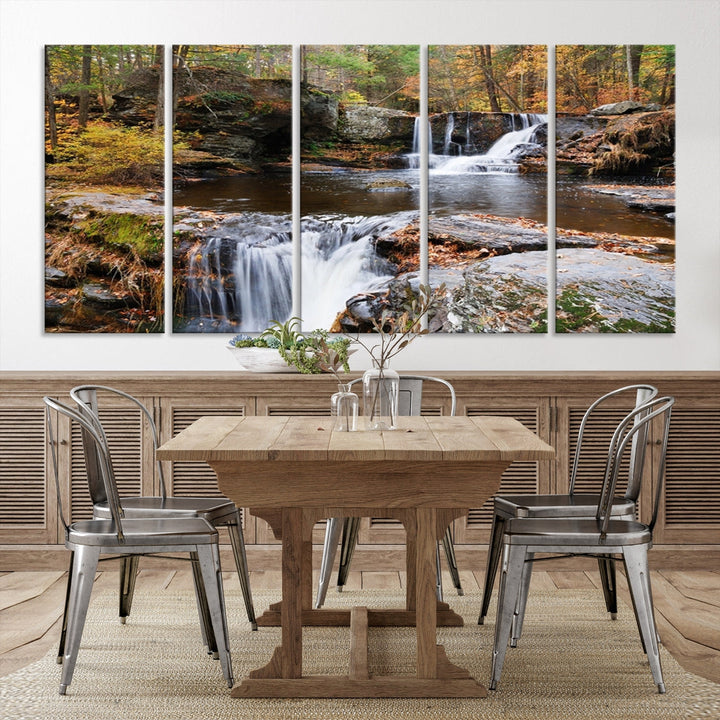 Forest Waterfall Wall Art Small Creek Nature Canvas Print Framed Ready to Hang