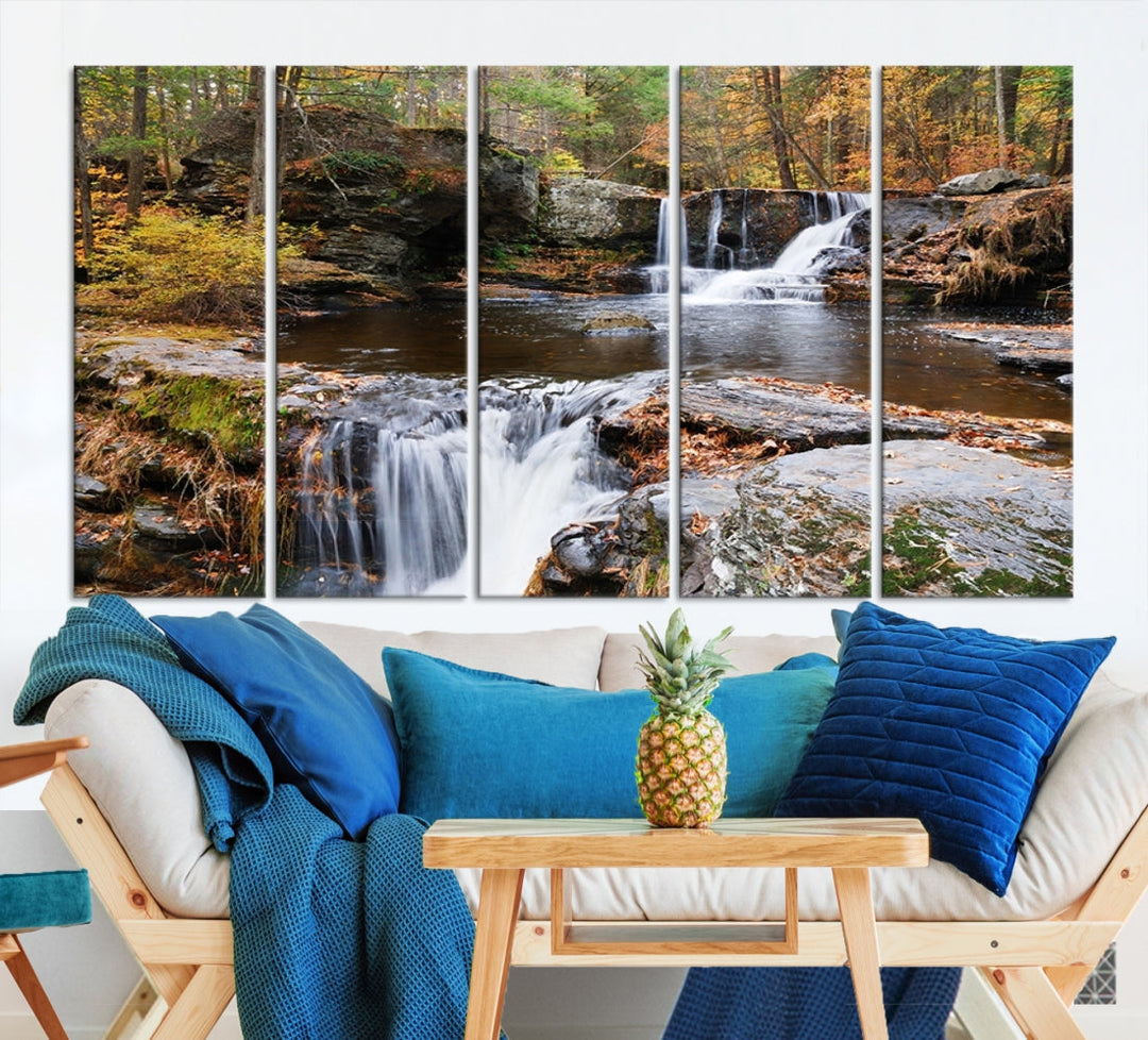 Forest Waterfall Wall Art Small Creek Nature Canvas Print Framed Ready to Hang