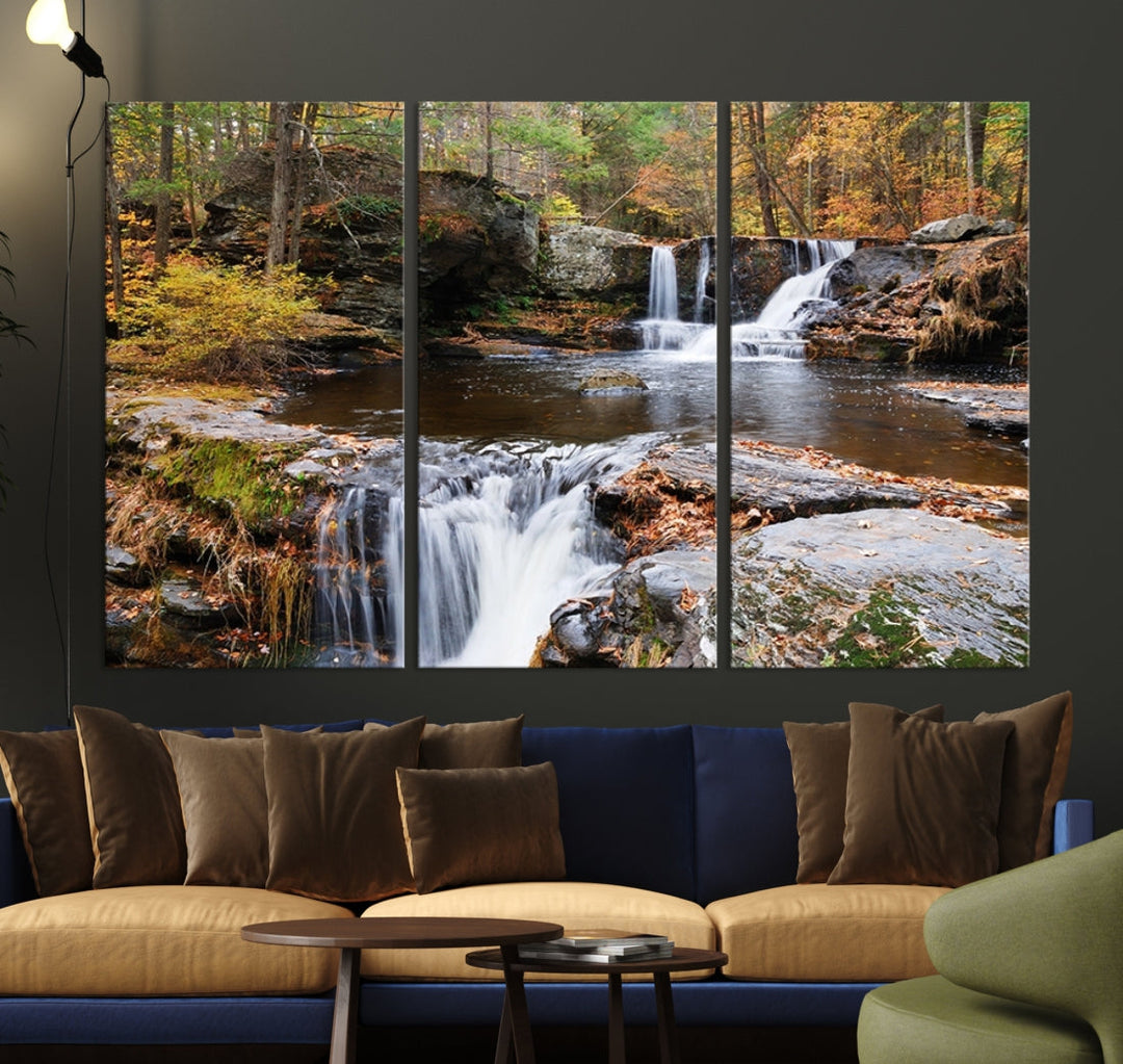 Forest Waterfall Wall Art Small Creek Nature Canvas Print Framed Ready to Hang