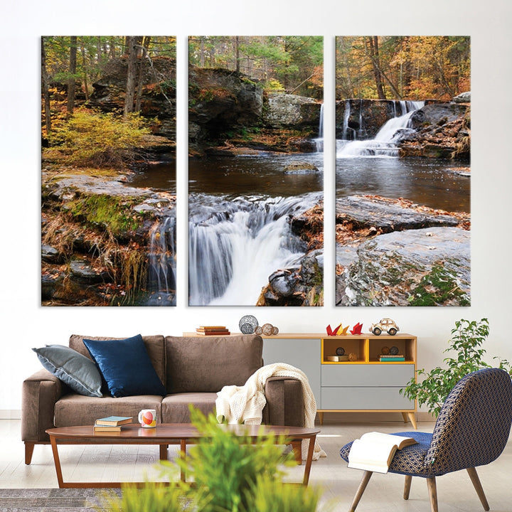 Forest Waterfall Wall Art Small Creek Nature Canvas Print Framed Ready to Hang