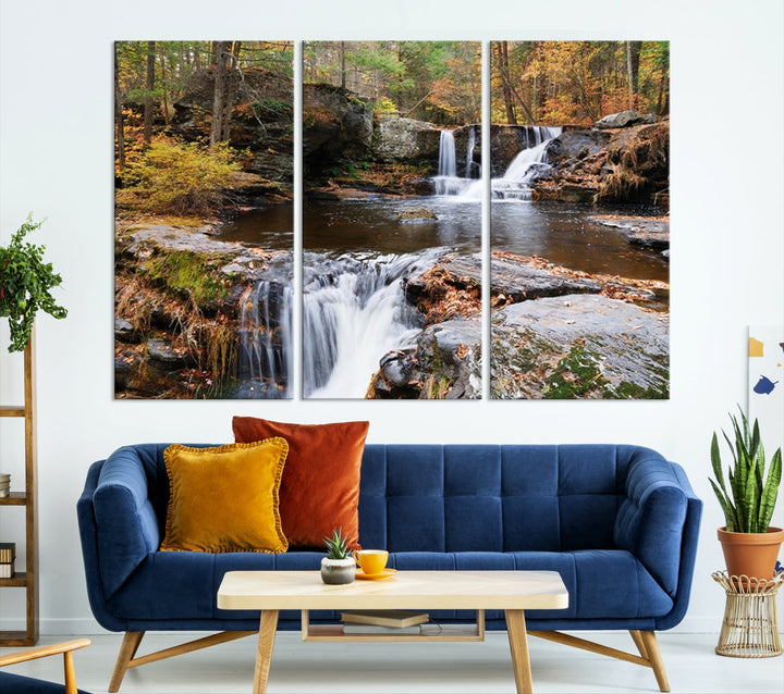 Forest Waterfall Wall Art Small Creek Nature Canvas Print Framed Ready to Hang