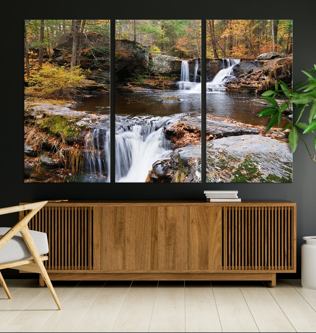 Forest Waterfall Wall Art Small Creek Nature Canvas Print Framed Ready to Hang