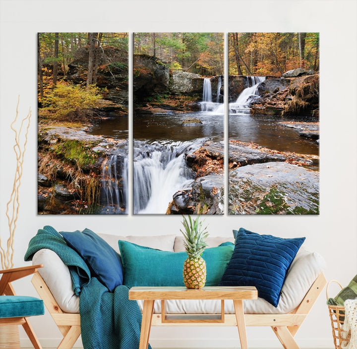 Forest Waterfall Wall Art Small Creek Nature Canvas Print Framed Ready to Hang