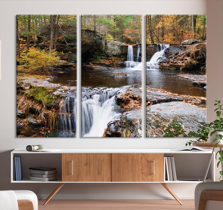 Forest Waterfall Wall Art Small Creek Nature Canvas Print Framed Ready to Hang