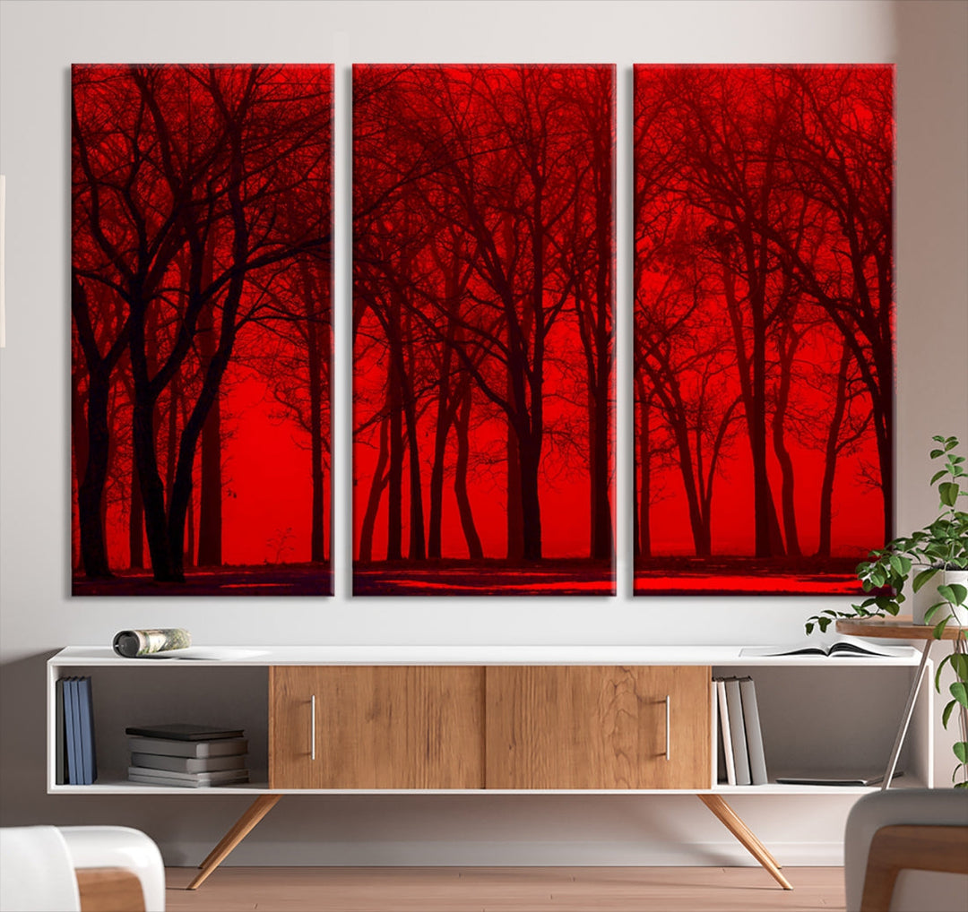 Formidable Red Sky and Forest Extra Large Wall Art Print Canvas Wall Decor