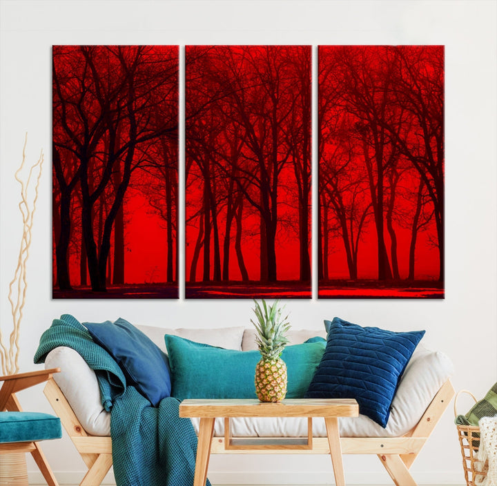 Formidable Red Sky and Forest Extra Large Wall Art Print Canvas Wall Decor