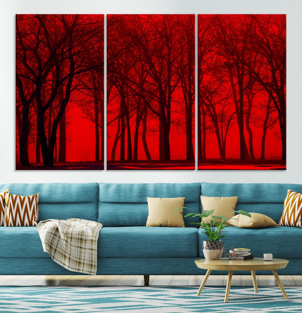 Formidable Red Sky and Forest Extra Large Wall Art Print Canvas Wall Decor