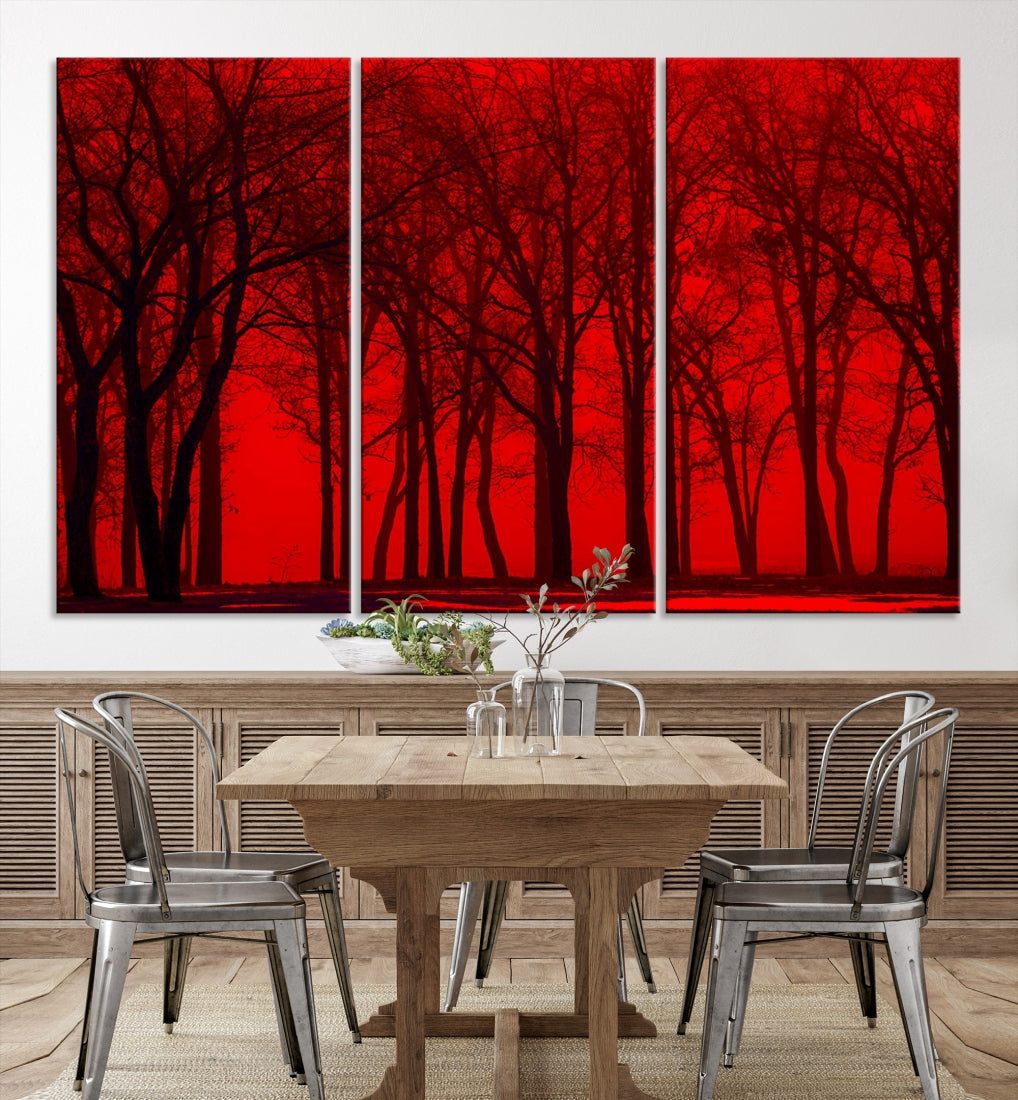 Formidable Red Sky and Forest Extra Large Wall Art Print Canvas Wall Decor