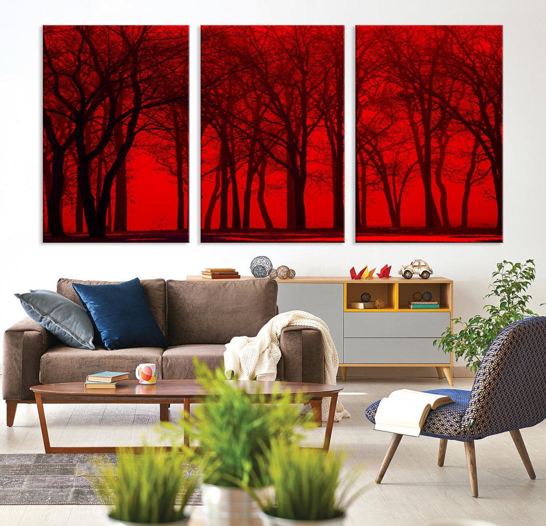 Formidable Red Sky and Forest Extra Large Wall Art Print Canvas Wall Decor