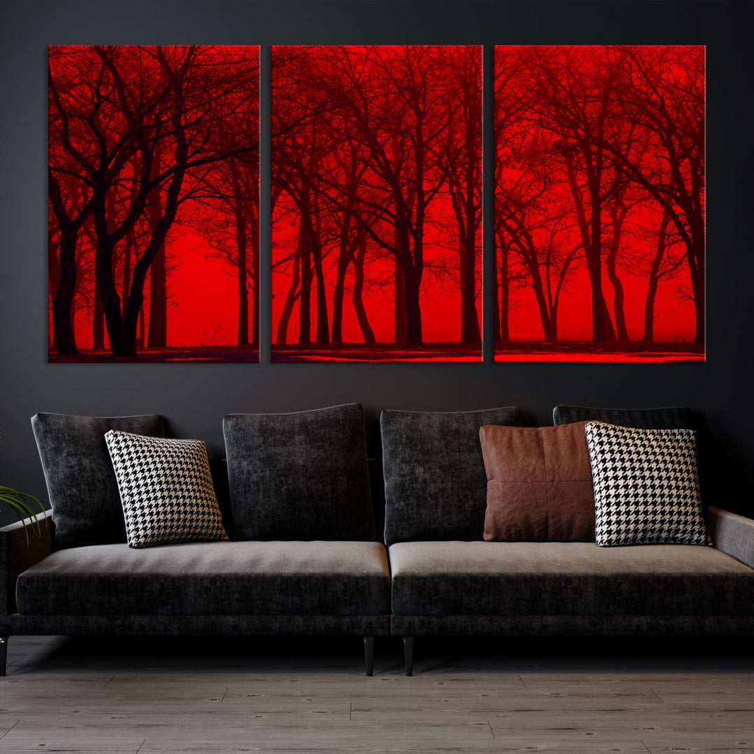 Formidable Red Sky and Forest Extra Large Wall Art Print Canvas Wall Decor