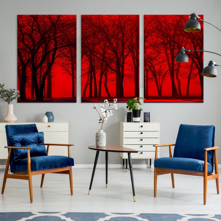 Formidable Red Sky and Forest Extra Large Wall Art Print Canvas Wall Decor