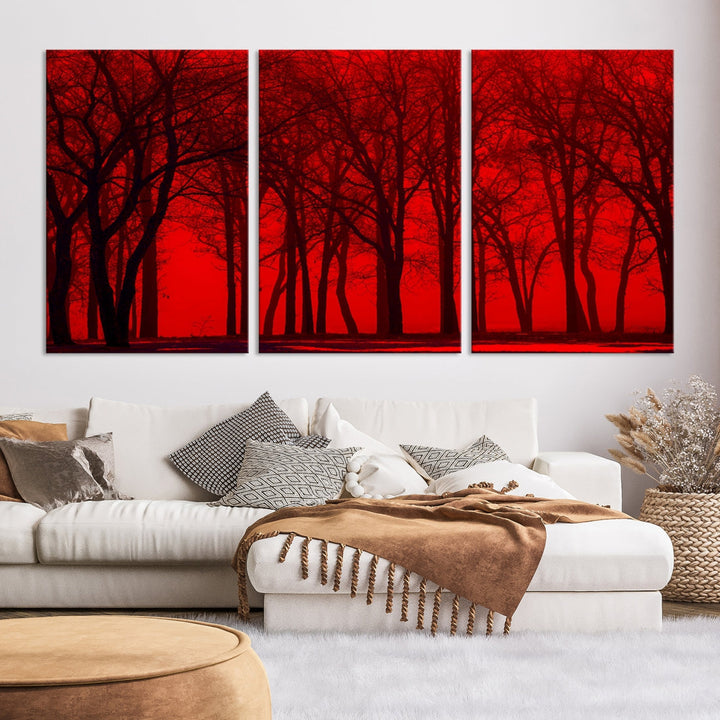 Formidable Red Sky and Forest Extra Large Wall Art Print Canvas Wall Decor