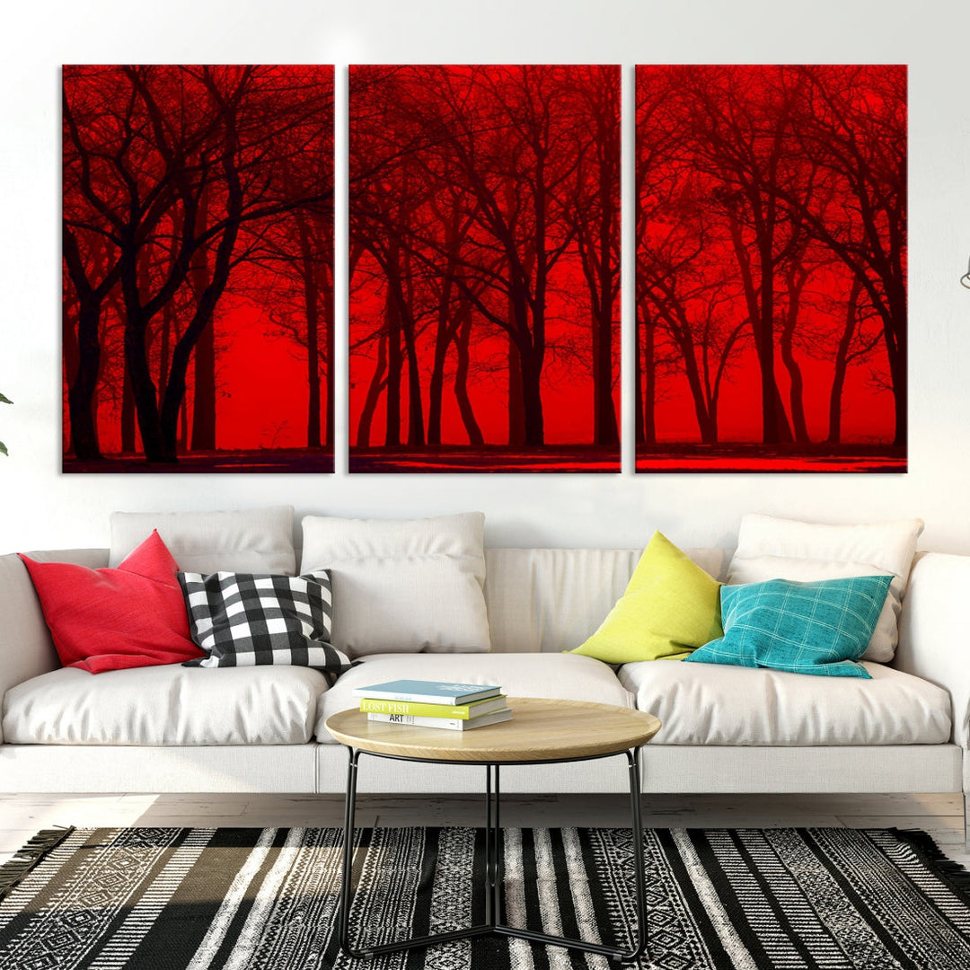 Formidable Red Sky and Forest Extra Large Wall Art Print Canvas Wall Decor