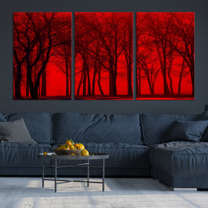 Formidable Red Sky and Forest Extra Large Wall Art Print Canvas Wall Decor