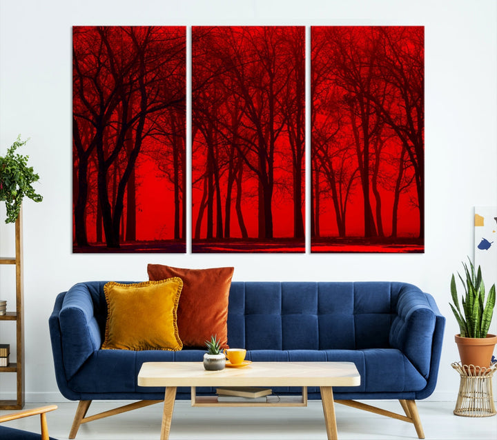 Formidable Red Sky and Forest Extra Large Wall Art Print Canvas Wall Decor