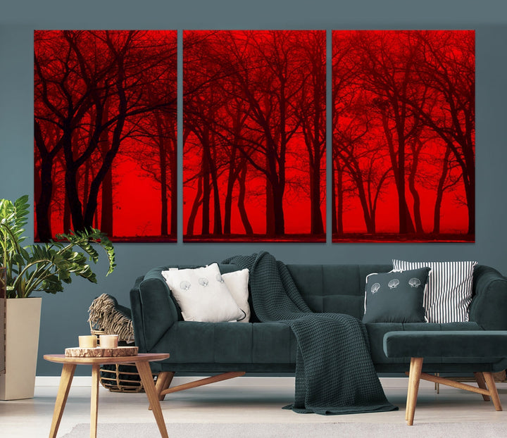 Formidable Red Sky and Forest Extra Large Wall Art Print Canvas Wall Decor