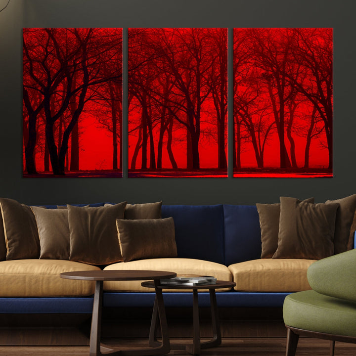 Formidable Red Sky and Forest Extra Large Wall Art Print Canvas Wall Decor