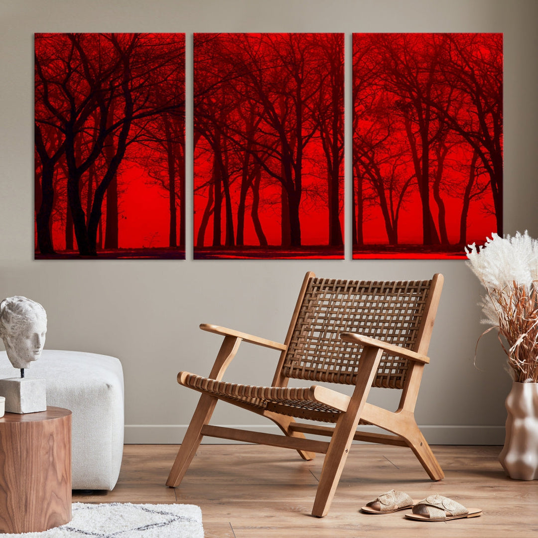 Formidable Red Sky and Forest Extra Large Wall Art Print Canvas Wall Decor