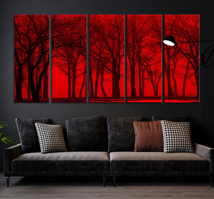 Formidable Red Sky and Forest Extra Large Wall Art Print Canvas Wall Decor