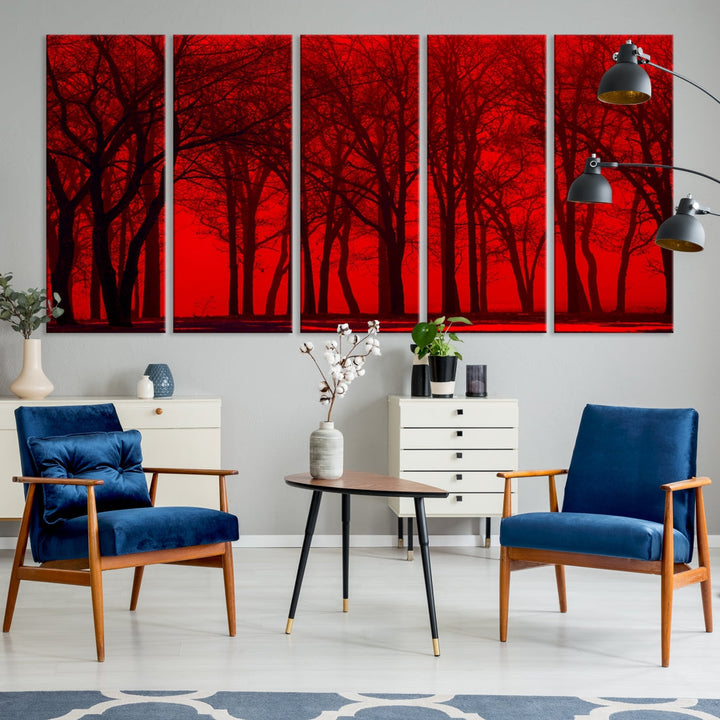 Formidable Red Sky and Forest Extra Large Wall Art Print Canvas Wall Decor