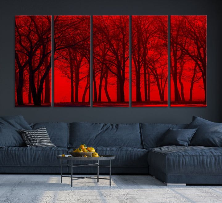 Formidable Red Sky and Forest Extra Large Wall Art Print Canvas Wall Decor