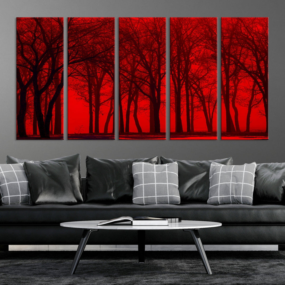 Formidable Red Sky and Forest Extra Large Wall Art Print Canvas Wall Decor