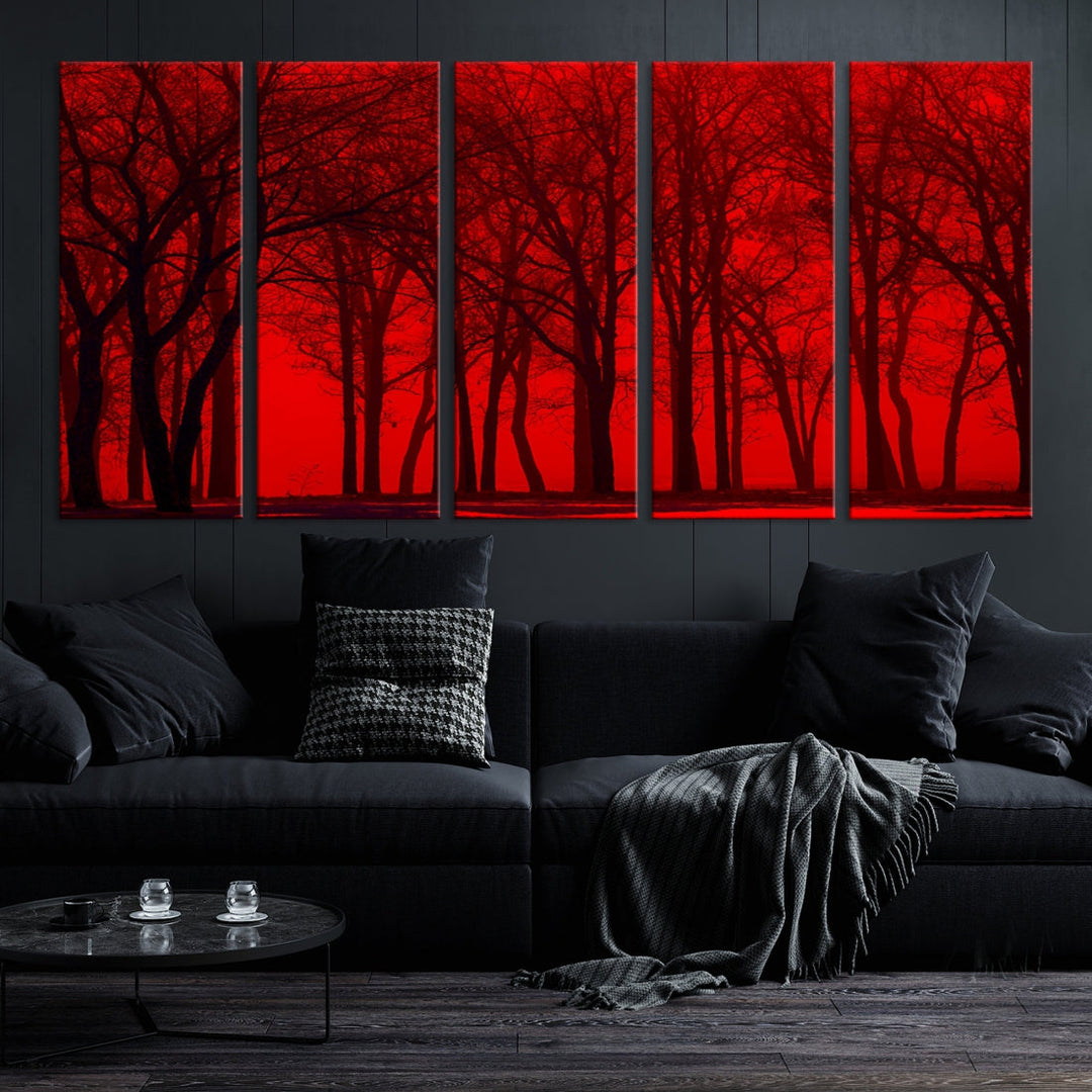 Formidable Red Sky and Forest Extra Large Wall Art Print Canvas Wall Decor