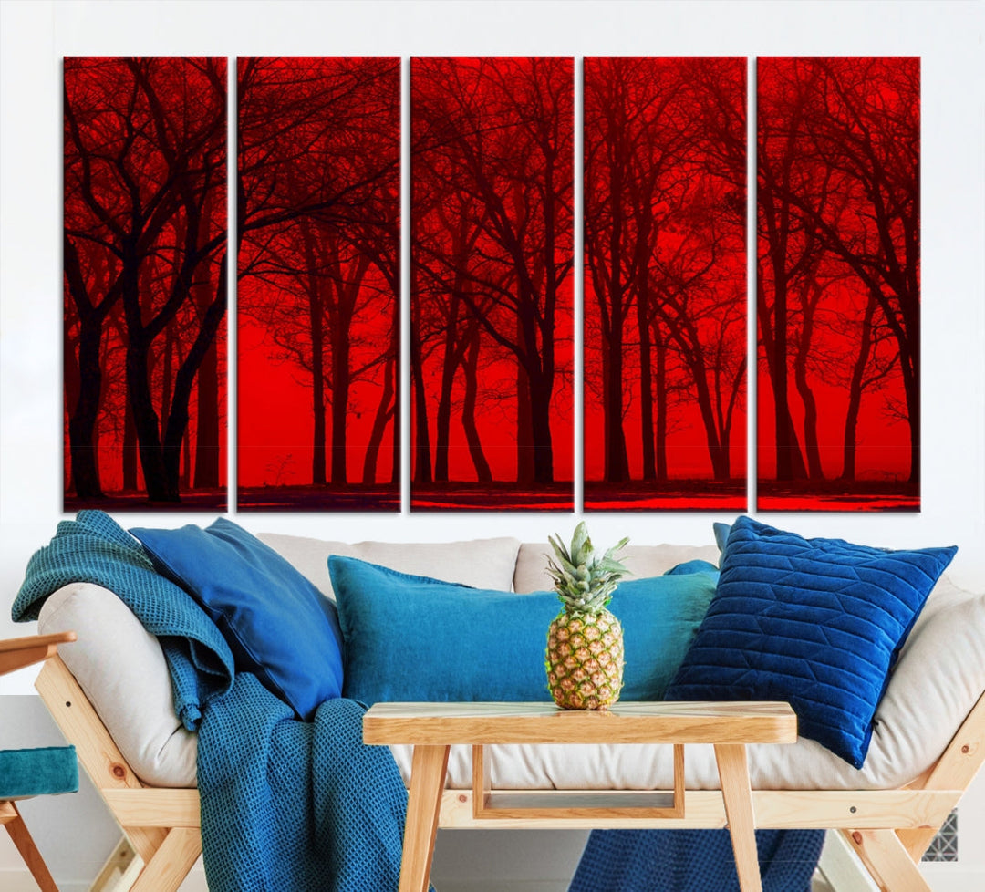 Formidable Red Sky and Forest Extra Large Wall Art Print Canvas Wall Decor