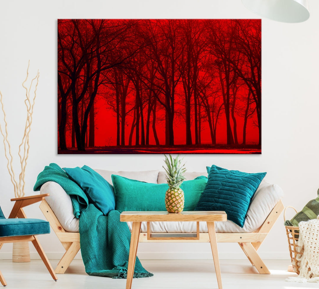 Formidable Red Sky and Forest Extra Large Wall Art Print Canvas Wall Decor