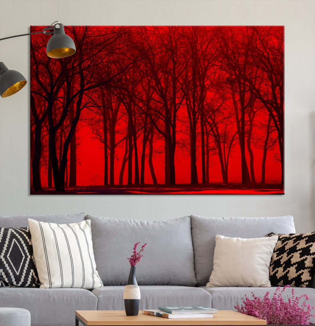 Formidable Red Sky and Forest Extra Large Wall Art Print Canvas Wall Decor