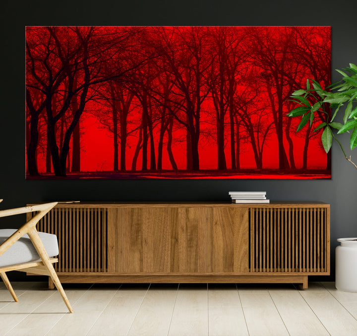 Formidable Red Sky and Forest Extra Large Wall Art Print Canvas Wall Decor