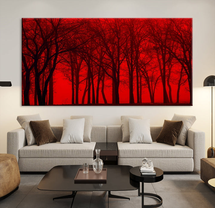 Formidable Red Sky and Forest Extra Large Wall Art Print Canvas Wall Decor