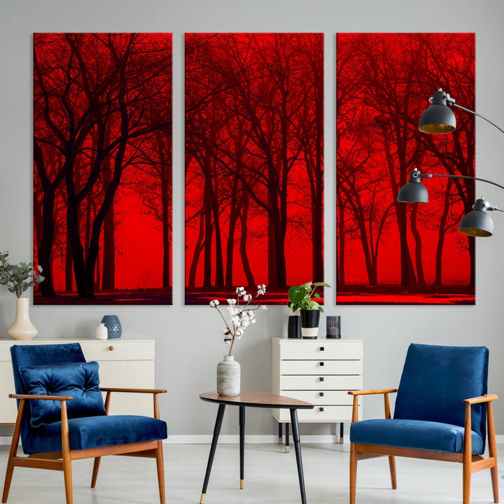 Formidable Red Sky and Forest Extra Large Wall Art Print Canvas Wall Decor