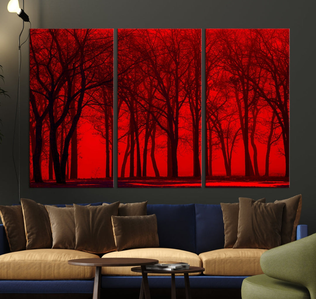 Formidable Red Sky and Forest Extra Large Wall Art Print Canvas Wall Decor