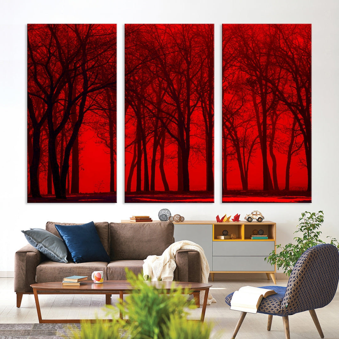 Formidable Red Sky and Forest Extra Large Wall Art Print Canvas Wall Decor