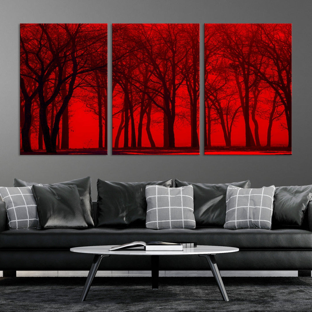 Formidable Red Sky and Forest Extra Large Wall Art Print Canvas Wall Decor