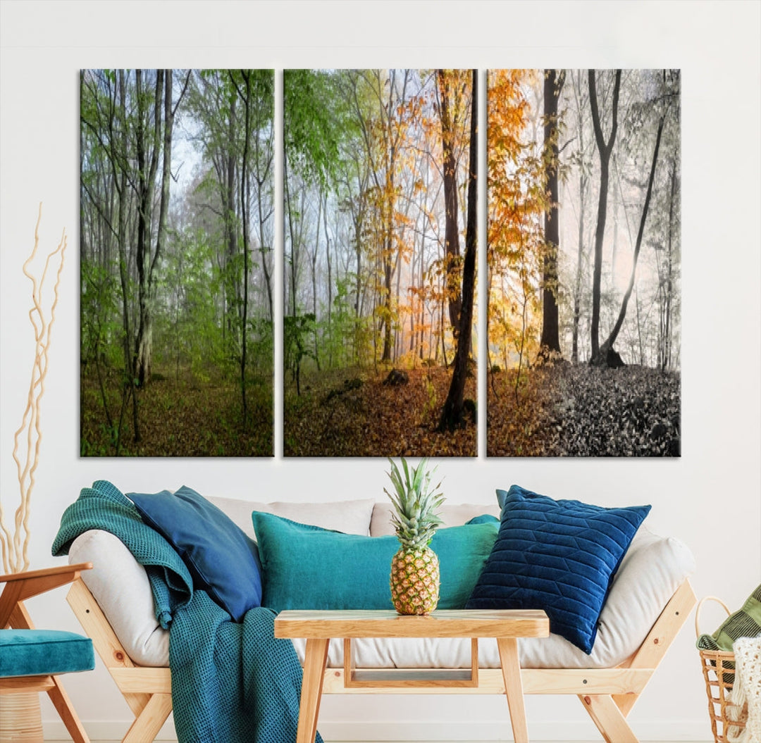 Four Season Forest Wall Art Framed Canvas Giclee Print