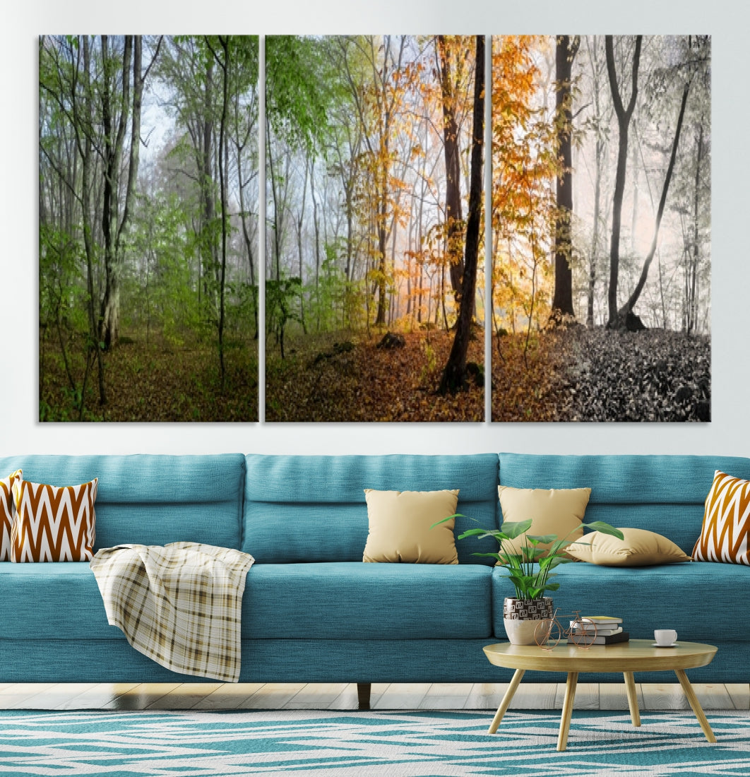 Four Season Forest Wall Art Framed Canvas Giclee Print