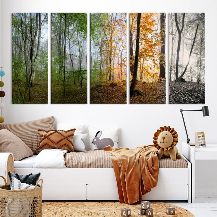 Four Season Forest Wall Art Framed Canvas Giclee Print