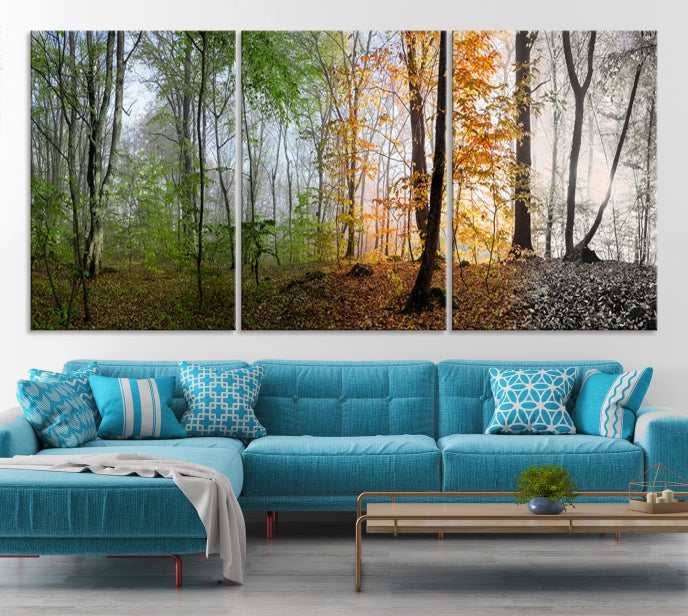 Bring the Beauty of the Four Seasons in a Forest Landscape with Large Trees to Your Home with Our Wall Art Canvas Print