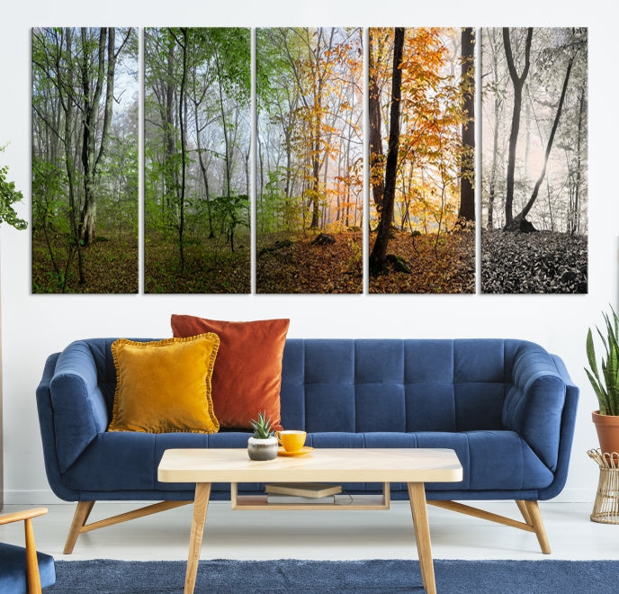 Bring the Beauty of the Four Seasons in a Forest Landscape with Large Trees to Your Home with Our Wall Art Canvas Print