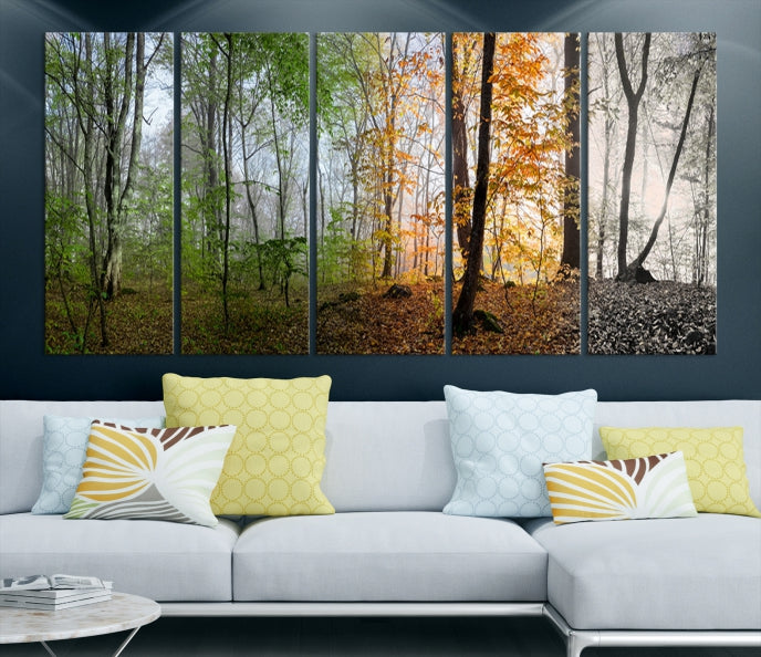 Bring the Beauty of the Four Seasons in a Forest Landscape with Large Trees to Your Home with Our Wall Art Canvas Print