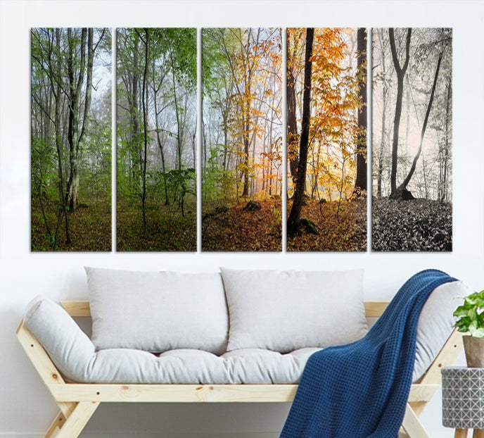 Bring the Beauty of the Four Seasons in a Forest Landscape with Large Trees to Your Home with Our Wall Art Canvas Print