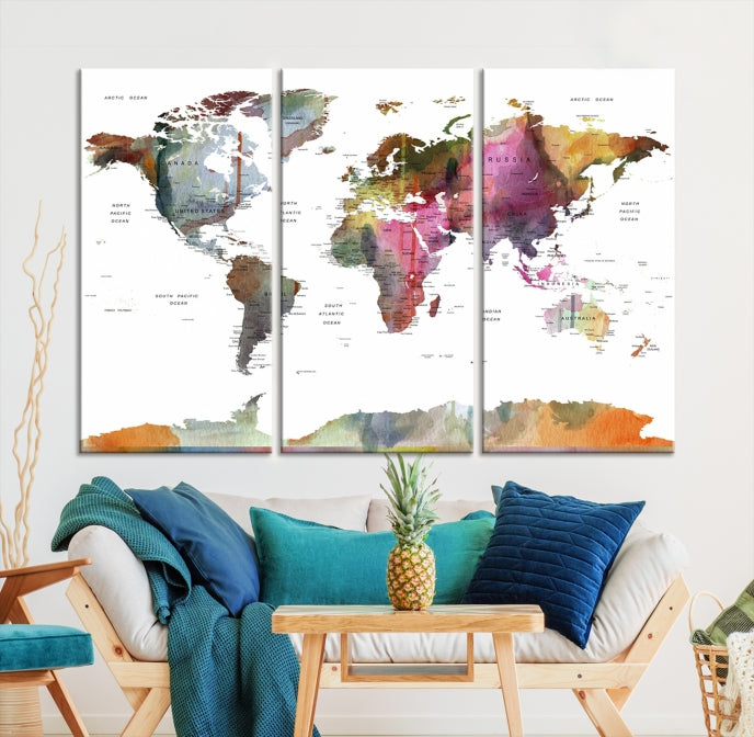 Framed Push Pin World Map Artwork Extra Large Travel Map Wall Art Canvas Print