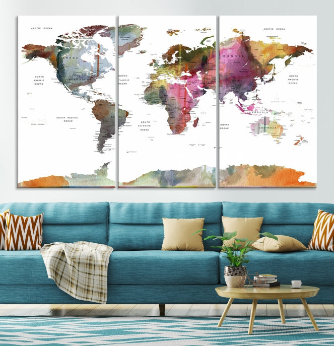 Framed Push Pin World Map Artwork Extra Large Travel Map Wall Art Canvas Print