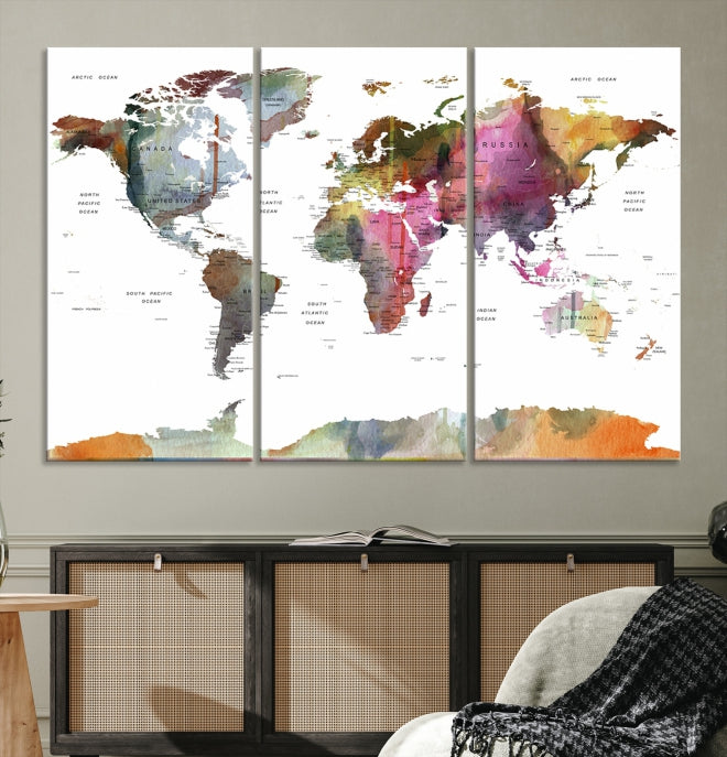 Framed Push Pin World Map Artwork Extra Large Travel Map Wall Art Canvas Print